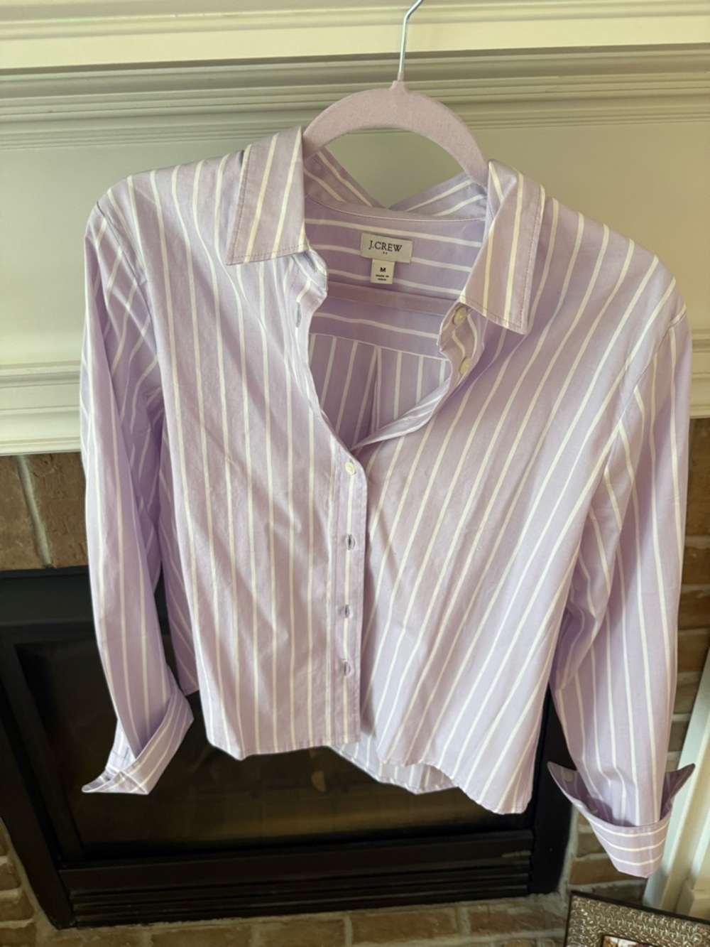 J. Crew Lavender and White Striped Button-Down Shirt